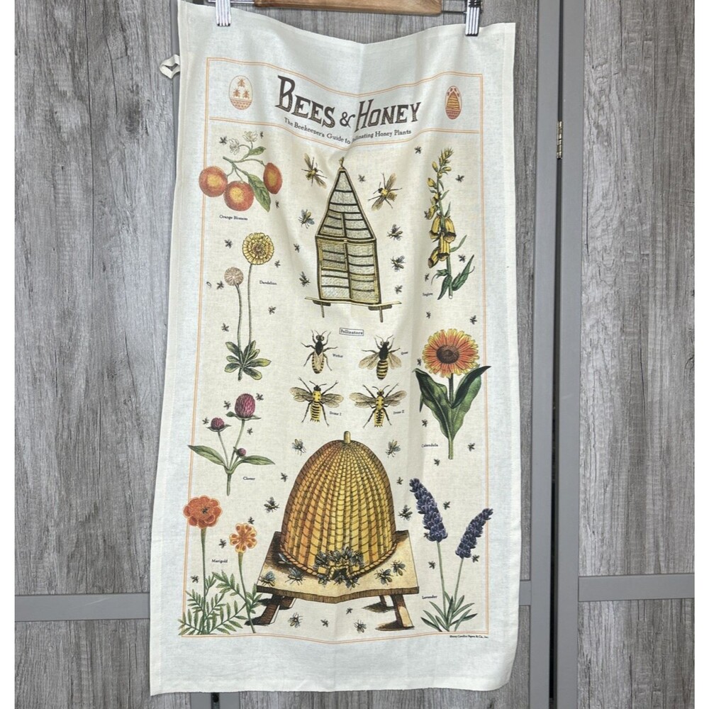 Bees And Honey Dish Towel Tapestry Natural Cotton 19 x 33